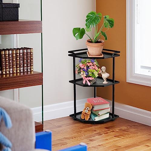 Nicunom 3-Tier Kitchen Corner Organizer Shelf, Countertop Storage Rack, Under Sink Organizers, Pots and Pans Organizer for Cabinet, Bathroom Countertop Organizer, Black