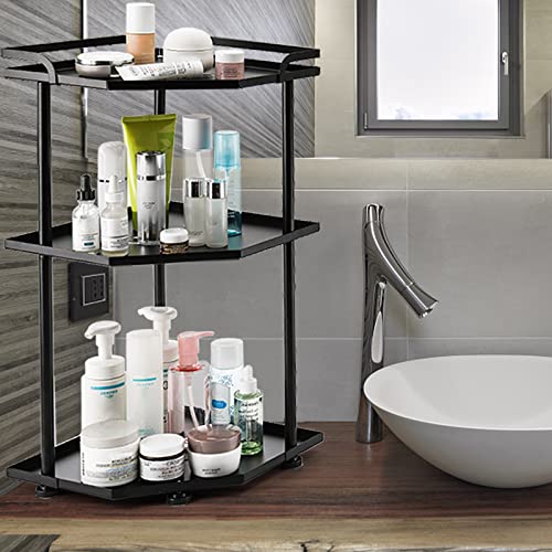 Nicunom 3-Tier Kitchen Corner Organizer Shelf, Countertop Storage Rack, Under Sink Organizers, Pots and Pans Organizer for Cabinet, Bathroom Countertop Organizer, Black