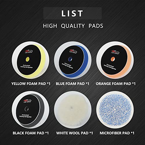 CAR ROAD Buffer Pads Polishing Pads, 6PCs 6 Inch Buffing Pads for 5 Inch 130mm Backing Plate Buffing Sponge Pads Buffing Pads 6 inch Car Polishing Kit Buffer Polisher Compounding, Polishing & Waxing