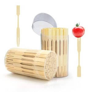 2 packs mini bamboo forks 3.5 inch, small forks for appetizers, cocktail forks fruit forks, toothpicks for appetizer, disposable wooden/wood food picks for charcuterie board accessories. 220 pcs