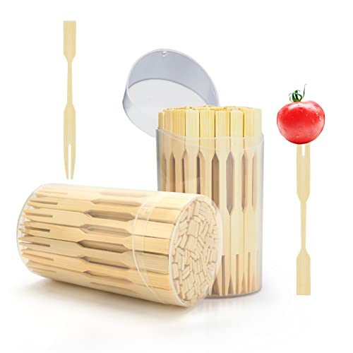 2 Packs Mini Bamboo Forks 3.5 inch, Small Forks for Appetizers, Cocktail Forks Fruit Forks, Toothpicks for Appetizer, Disposable Wooden/Wood Food Picks for Charcuterie Board Accessories. 220 PCS