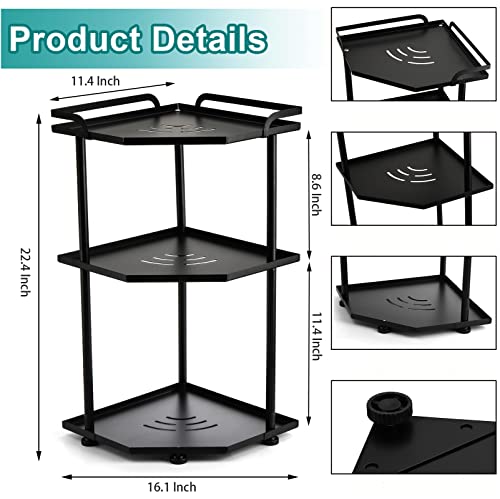 Nicunom 3-Tier Kitchen Corner Organizer Shelf, Countertop Storage Rack, Under Sink Organizers, Pots and Pans Organizer for Cabinet, Bathroom Countertop Organizer, Black