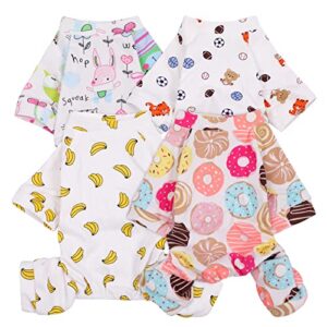 LETSQK 4-Pack Dog Pajamas Puppy Cute Clothes Adorable Puppy Rompers Jumpsuits Cozy Soft Cotton Bodysuits Apparel for Small Dog and Cat (X-Large)