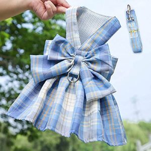 Plaid Puppy Girl Dress Bow Tie Harness Leash Set for Small Dogs Cats, Chihuahua, Yorkie, Shorkie, Shih Tzu