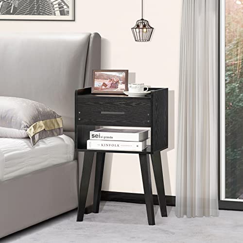 Lerliuo Black Nightstand, Modern Bedside Table with Drawer, Wood End Table for Small Space, Side Table with Storage, Night Stand for Bedroom/Living Room/Dorm 26.38''H