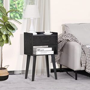Lerliuo Black Nightstand, Modern Bedside Table with Drawer, Wood End Table for Small Space, Side Table with Storage, Night Stand for Bedroom/Living Room/Dorm 26.38''H