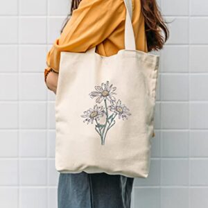 Canvas Floral Botanical Tote Bag for Women, Reusable Grocery Bags, Cute Cat Tote Bags Aesthetic for Shopping