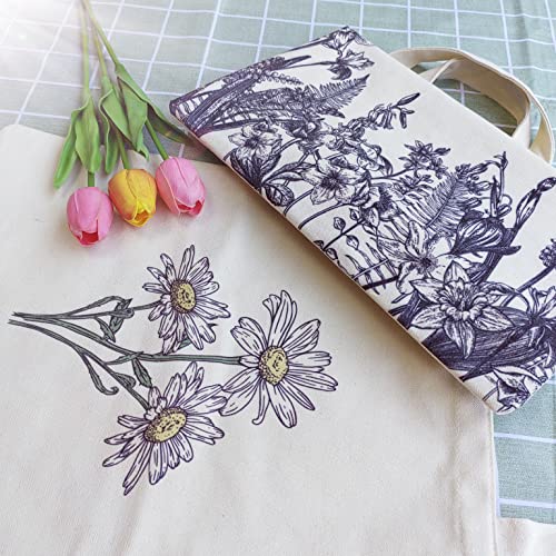 Canvas Floral Botanical Tote Bag for Women, Reusable Grocery Bags, Cute Cat Tote Bags Aesthetic for Shopping