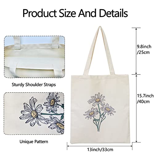 Canvas Floral Botanical Tote Bag for Women, Reusable Grocery Bags, Cute Cat Tote Bags Aesthetic for Shopping