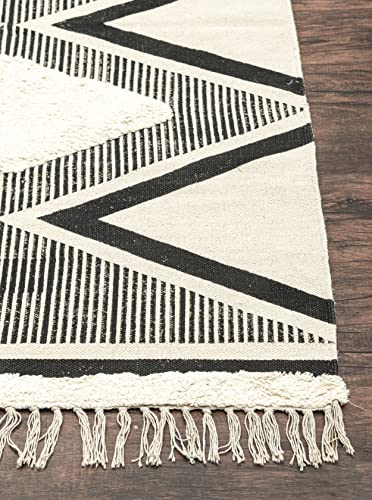 HOMEMONDE Boho Tufted Area Rug 2x4.3 ft Cotton Shaggy Geometric Runner Rugs with Tassels for Kitchen, Bedrooms and Living Room