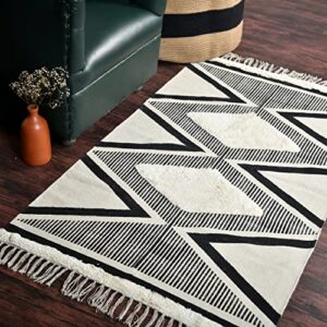 homemonde boho tufted area rug 2x4.3 ft cotton shaggy geometric runner rugs with tassels for kitchen, bedrooms and living room