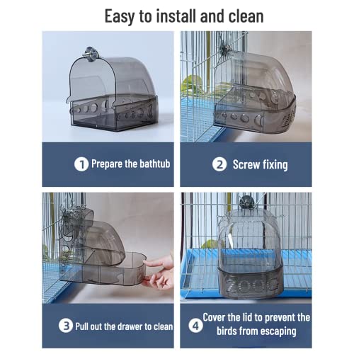 Bird Bath Cage, Cleaning Pet Supplies Cockatiel Bird Clear Bathtub with Bottom Drawer for Little Bird Parrots Spacious Parakeets Portable Shower for Most Birdcage