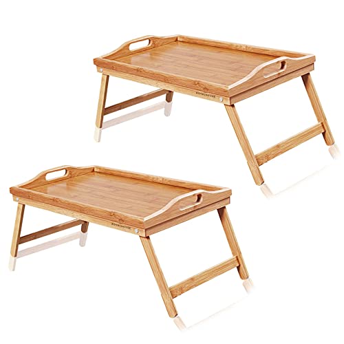 RoyalHouse Premium Bamboo Bed Tray, Breakfast Tray with Folding Legs, Portable Lap Tray Pack of 2