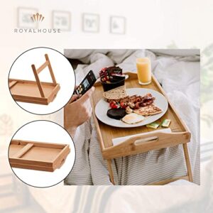 RoyalHouse Premium Bamboo Bed Tray, Breakfast Tray with Folding Legs, Portable Lap Tray Pack of 2