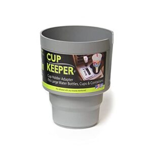 cup keeper plus car cup holder adapter expands to hold larger beverage containers up to 3.7" diameter, fits 32 oz hydro flask, yeti, nalgene water bottles- gray