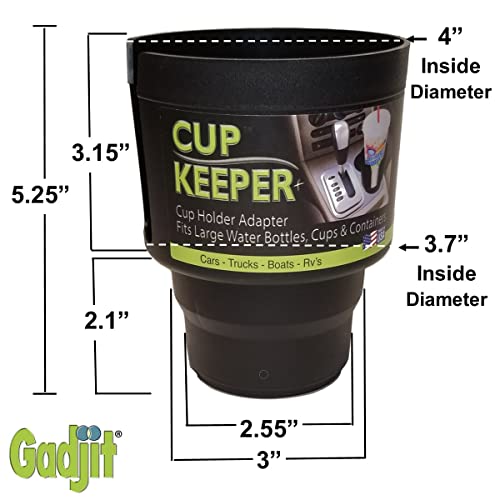 Cup Keeper Plus Car Cup Holder Adapter Expands to Hold Larger Beverage Containers up to 3.7" Diameter, Fits 32 oz Hydro Flask, Yeti, Nalgene Water Bottles- Gray