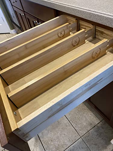 Bamboo Drawer Dividers Organizers 18 - 21.75 IN - Kitchen Drawer Organizer with Spring Loaded, Expandable Drawer Organization Separators for Kitchen, Dresser, Bedroom, Bathroom, and Office - Pack of 4