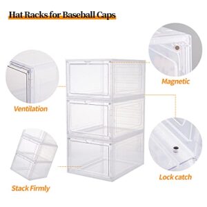 Hat Organizer for Baseball Caps,set of 6, Transparent Hat Storage Box, Hat Holder With Clear Magnetic Door, Stackable Hat Rack, Easy to Assemble Stylish Hat Display(13.5 "x 10.6" x 7.5 ")