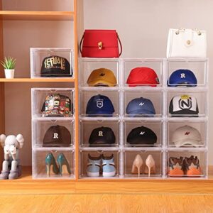 Hat Organizer for Baseball Caps,set of 6, Transparent Hat Storage Box, Hat Holder With Clear Magnetic Door, Stackable Hat Rack, Easy to Assemble Stylish Hat Display(13.5 "x 10.6" x 7.5 ")