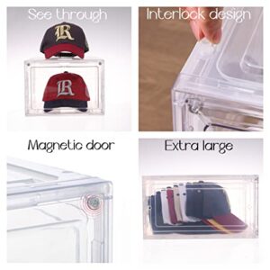 Hat Organizer for Baseball Caps,set of 6, Transparent Hat Storage Box, Hat Holder With Clear Magnetic Door, Stackable Hat Rack, Easy to Assemble Stylish Hat Display(13.5 "x 10.6" x 7.5 ")