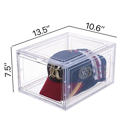 Hat Organizer for Baseball Caps,set of 6, Transparent Hat Storage Box, Hat Holder With Clear Magnetic Door, Stackable Hat Rack, Easy to Assemble Stylish Hat Display(13.5 "x 10.6" x 7.5 ")