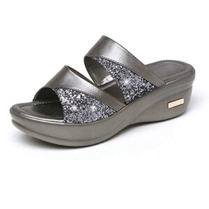 beach sandals toe shoes women's casual solid peep summer sandals wedge platform fashion ladies women's sandals (silver, 8)