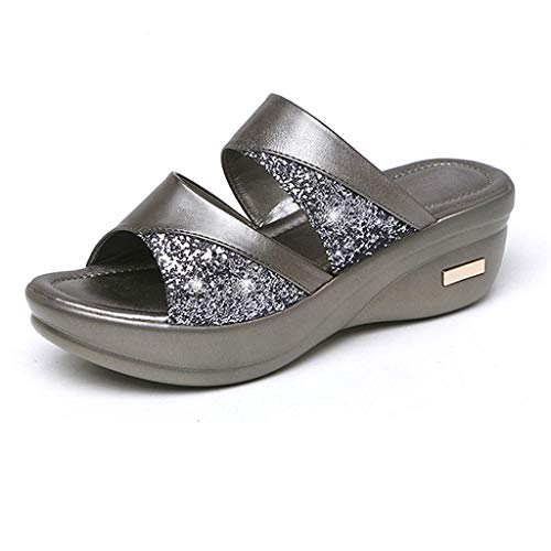 Beach Sandals Toe Shoes Women's Casual Solid Peep Summer Sandals Wedge Platform Fashion Ladies Women's Sandals (Silver, 8)