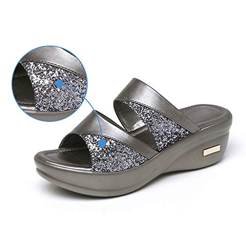 Beach Sandals Toe Shoes Women's Casual Solid Peep Summer Sandals Wedge Platform Fashion Ladies Women's Sandals (Silver, 8)