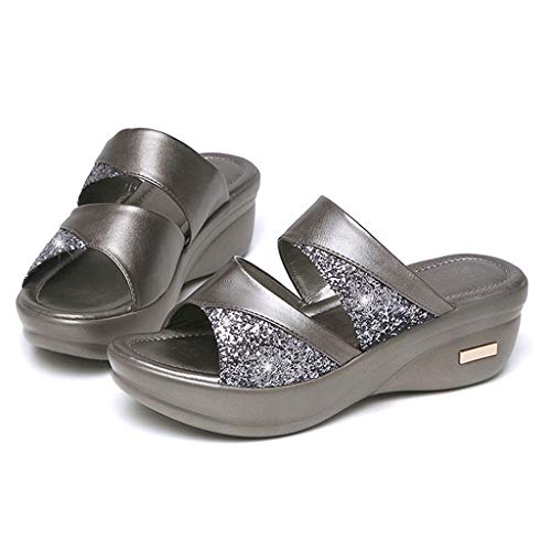 Beach Sandals Toe Shoes Women's Casual Solid Peep Summer Sandals Wedge Platform Fashion Ladies Women's Sandals (Silver, 8)