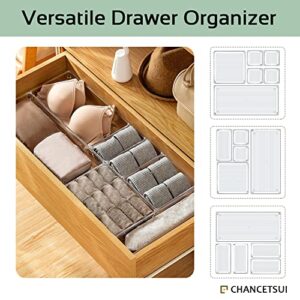 CHANCETSUI 10 pcs Desk Drawer Organizer Non-Slip Organiser Trays, 4-Size Clear Plastic Drawer Storage Boxes, Drawer Organizer Dividers for Makeup, Kitchen, Bedroom, Bathroom, Office