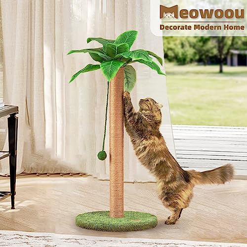 Meowoou Scratching Post 33 inch Tall for Indoor Cats with Sisal Rope, Scratcher for Cute Kitten