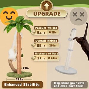 Meowoou Scratching Post 33 inch Tall for Indoor Cats with Sisal Rope, Scratcher for Cute Kitten