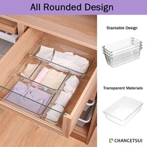 16 PCS Drawer Organizer Set Clear Plastic Drawer Organizer Trays with Non-Slip Silicone Pads, 5-Size Desk Drawer Organizers and Storage Bins for Makeup, Jewelry, Bathroom, Office and Kitchen