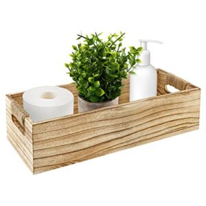 MOVNO Bathroom Decor Box, Wooden Toilet Paper Holder with Artificial Potted Plant, Toilet Tank Box Toilet Paper Storage Basket with Handles, Rustic Home Decor for Bathroom Kitchen Living Room