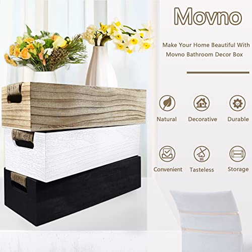 MOVNO Bathroom Decor Box, Wooden Toilet Paper Holder with Artificial Potted Plant, Toilet Tank Box Toilet Paper Storage Basket with Handles, Rustic Home Decor for Bathroom Kitchen Living Room