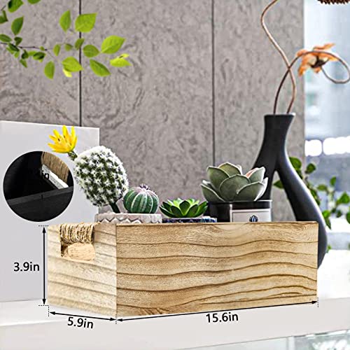 MOVNO Bathroom Decor Box, Wooden Toilet Paper Holder with Artificial Potted Plant, Toilet Tank Box Toilet Paper Storage Basket with Handles, Rustic Home Decor for Bathroom Kitchen Living Room