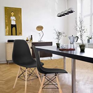 ExAchat A Set of 4 Scandinavian Design Plastic Dining Chairs with Natural Beech Legs for Dining Room, Bedroom, Lounge or Office. (Black)