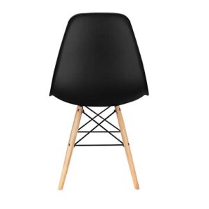 ExAchat A Set of 4 Scandinavian Design Plastic Dining Chairs with Natural Beech Legs for Dining Room, Bedroom, Lounge or Office. (Black)