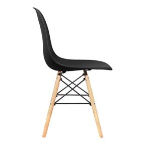 ExAchat A Set of 4 Scandinavian Design Plastic Dining Chairs with Natural Beech Legs for Dining Room, Bedroom, Lounge or Office. (Black)