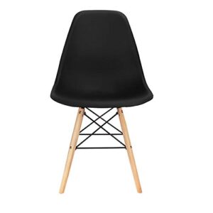 ExAchat A Set of 4 Scandinavian Design Plastic Dining Chairs with Natural Beech Legs for Dining Room, Bedroom, Lounge or Office. (Black)