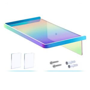 NiHome Wall Mount Rainbow Iridescent Floating Shelf - Acrylic Ledge Shelf with Edge 7.2"x3.7" Multi-purpose Organizer for Bathroom, Kitchen, Bedroom, Office, Adhesive Screw Mount Options (Single Pack)