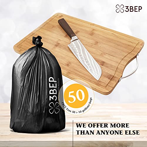 3BEP Tilt Out Trash Cabinet Bamboo Countertop |Under Counter Garbage | Pet Proof Trash Can Tilt Out Hamper, Free Bamboo Cutting Board, 50Pk 10-Gallon Trash Bags, White