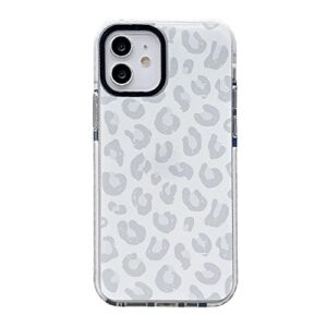 white leopard light gray soft phone case for apple iphone 12 pro built-in bumper women cute stylish cover for iphone 12 & 12pro 6.1"
