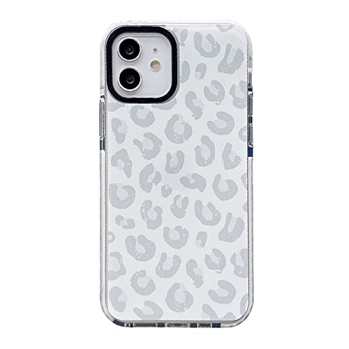 White Leopard Light Gray Soft Phone Case for Apple iPhone 12 Pro Built-in Bumper Women Cute Stylish Cover for iPhone 12 & 12Pro 6.1"