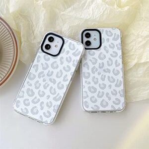 White Leopard Light Gray Soft Phone Case for Apple iPhone 12 Pro Built-in Bumper Women Cute Stylish Cover for iPhone 12 & 12Pro 6.1"