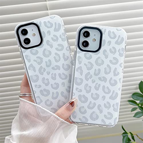 White Leopard Light Gray Soft Phone Case for Apple iPhone 12 Pro Built-in Bumper Women Cute Stylish Cover for iPhone 12 & 12Pro 6.1"