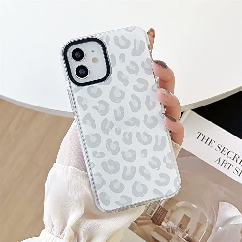 White Leopard Light Gray Soft Phone Case for Apple iPhone 12 Pro Built-in Bumper Women Cute Stylish Cover for iPhone 12 & 12Pro 6.1"