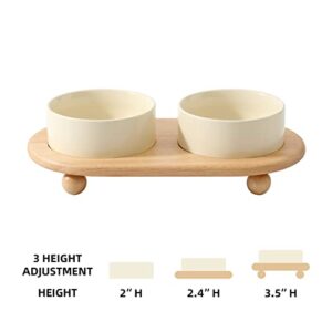 Havniva Ceramic Elevated Cat Food and Water Bowl , Kitty Bowl , Raised Cat Dish , Cat Feeder (2 x Cream White + Stand)