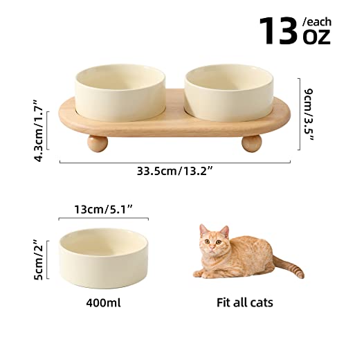 Havniva Ceramic Elevated Cat Food and Water Bowl , Kitty Bowl , Raised Cat Dish , Cat Feeder (2 x Cream White + Stand)