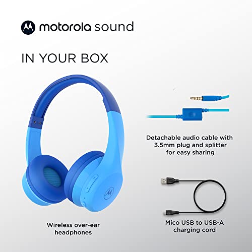 Motorola Moto JR300 Kids Bluetooth Headphones with Microphone - Lightweight Over Ear Wireless Headphones, Safe Volume Limit 85dB, Audio Splitter for Sharing - Ideal for School, Travel, Gaming - Pink